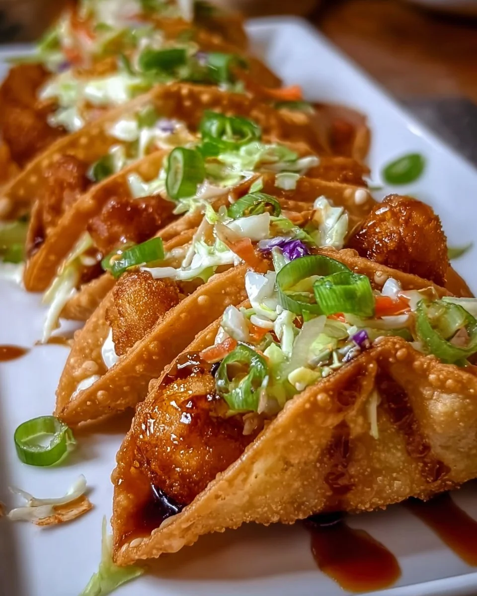 Delicious Chicken Wonton Tacos served with fresh toppings