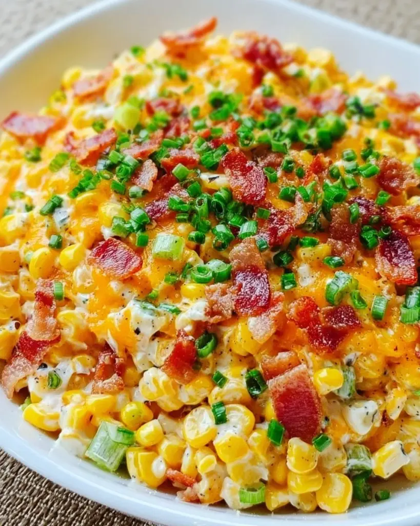 Delicious Corn Bacon Salad with fresh ingredients and crispy bacon