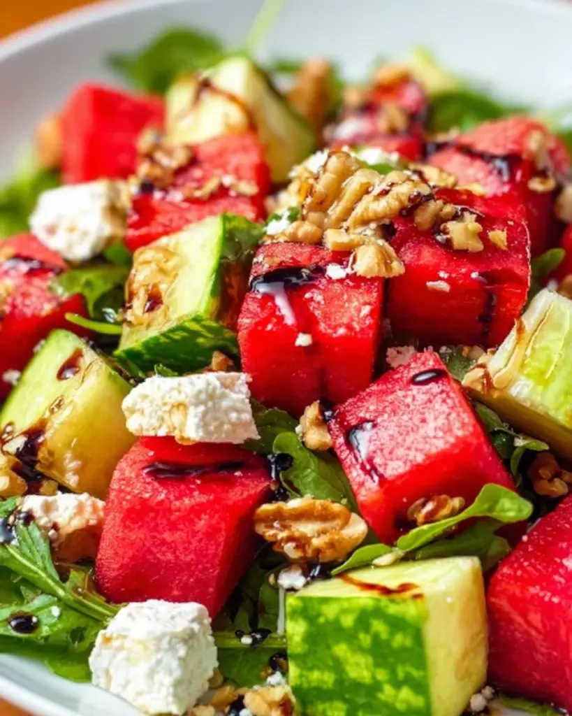 Fresh Cucumber Watermelon Salad served in a bowl with vibrant colors.