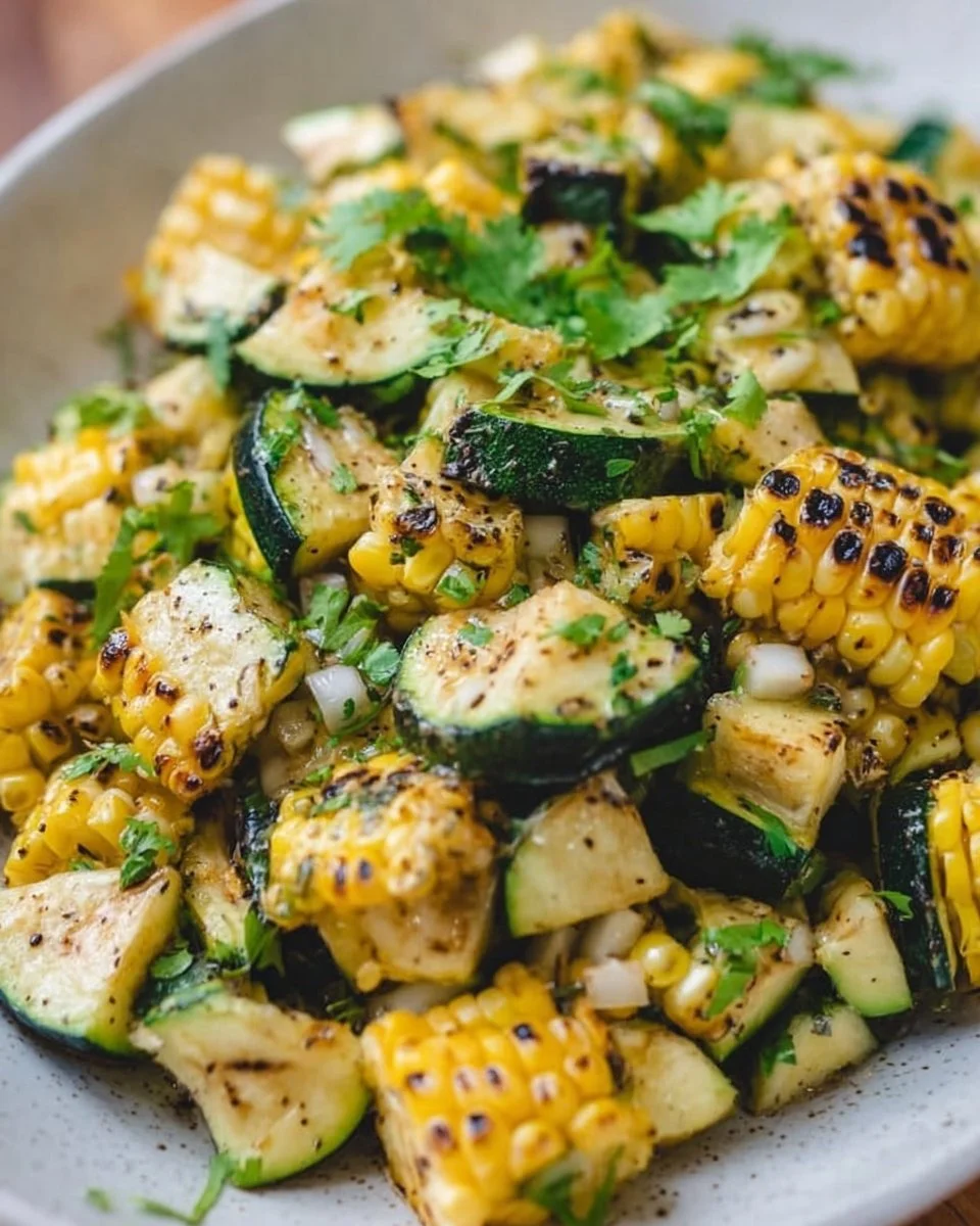 Delicious grilled corn and zucchini salad served in a bowl