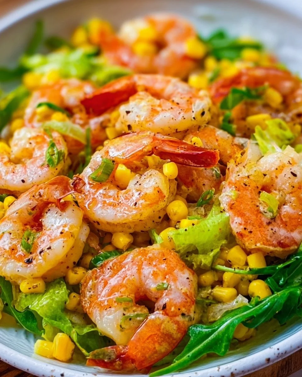 Honey lemon shrimp salad with greens and a vibrant dressing
