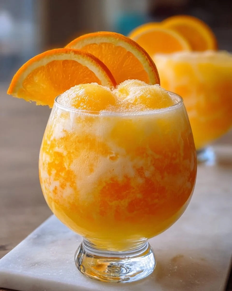 A refreshing bowl of Orange Sherbet Punch served with colorful fruits.