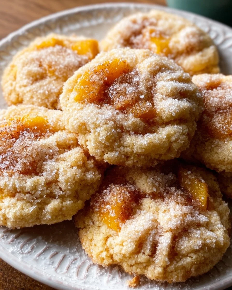 Delicious peach cobbler cookies with a golden-brown crust and fresh peaches