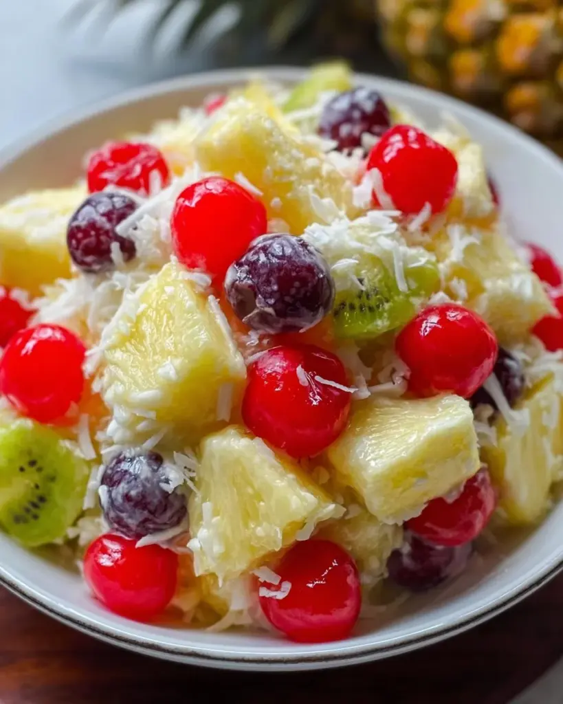 Delicious Pina Colada Salad with fresh fruits and coconut elements