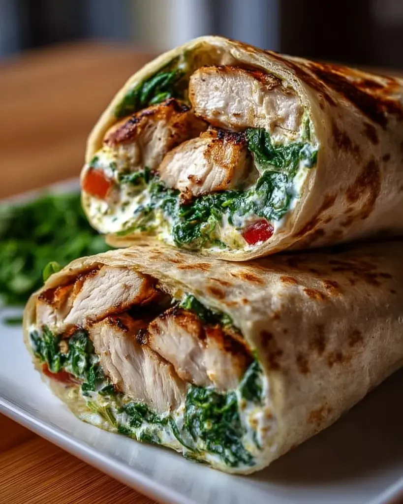 Delicious Spinach Chicken Wrap with fresh chicken and spinach