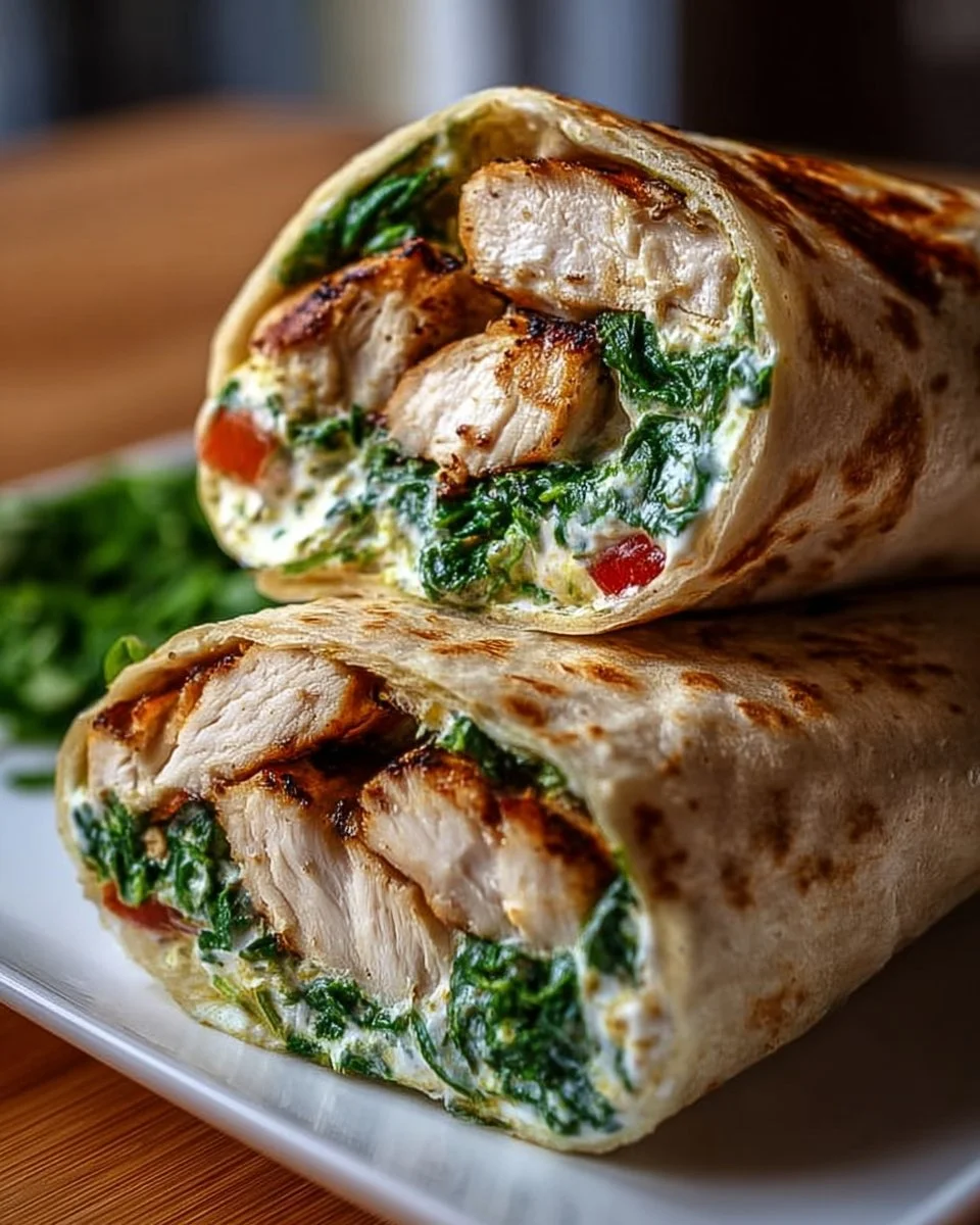 Delicious Spinach Chicken Wrap with fresh chicken and spinach