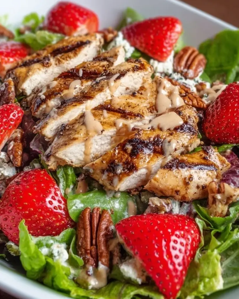 Strawberry Pecan Chicken Salad featuring fresh strawberries and pecans